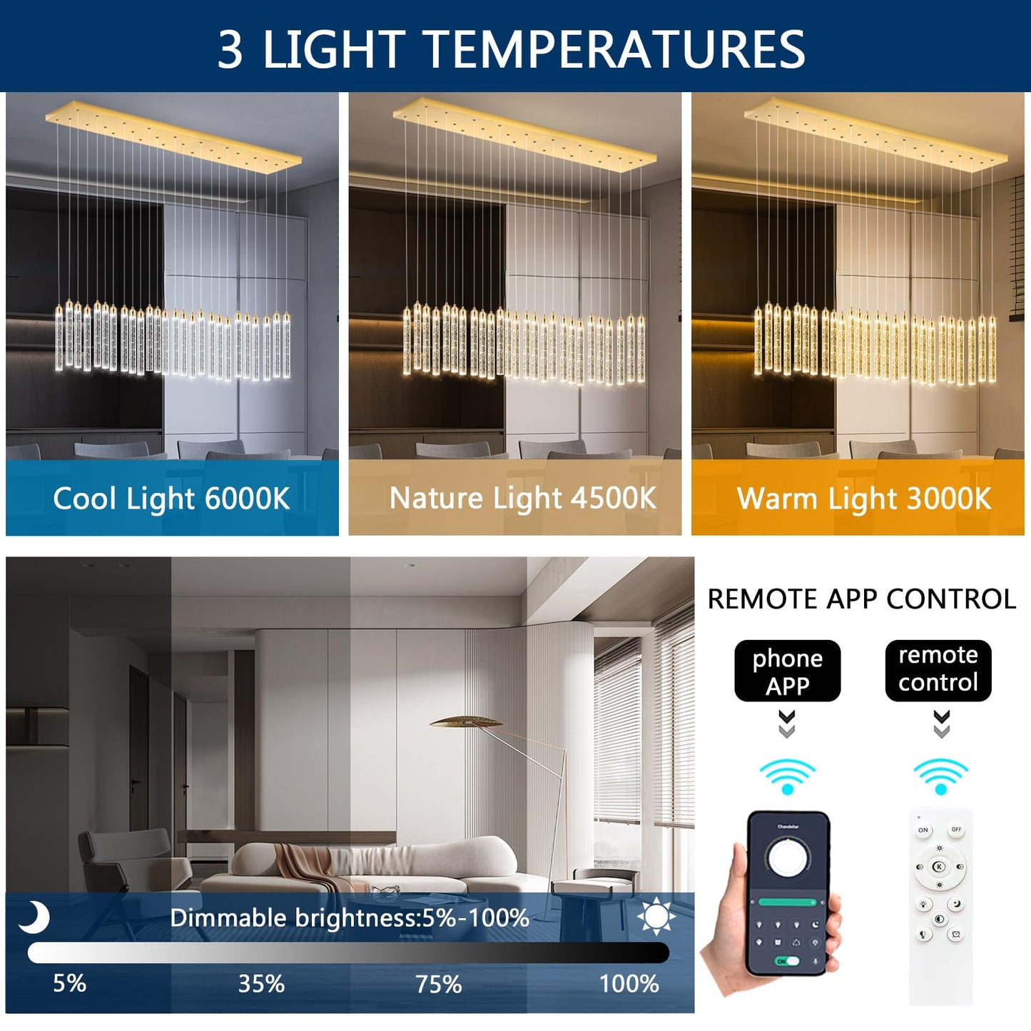 Rectangular Chandeliers 26-Lights Long Light For Entryway Led Dimmable Chandeliers Lighting Fixture Flat Sloped High Ceiling Pendant Lights Crystal For Living Room Foyer Hallway Staircase Gold