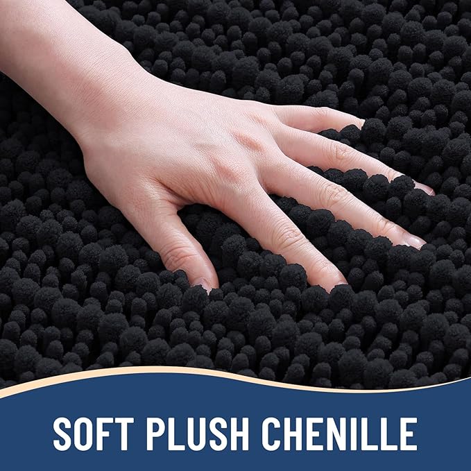 Arotive Luxury Chenille Bathroom Rug Mat, Extra Soft Thick Absorbent Shaggy Bath Rugs, Non-Slip Machine Wash Dry, Plush Bath Mats for Bathroom, Shower and Tub, 59x35, Black