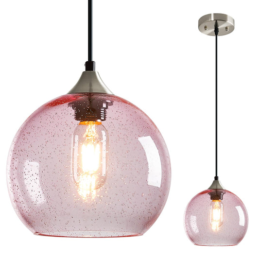 Lbsqj Pink Glass Pendant Lights Kitchen Island Lighting Globe Pendant Light Fixtures Modern Pendant Lighting For Bedroom Living Dining Room Light Fixture (7.87 In  1 Pack)