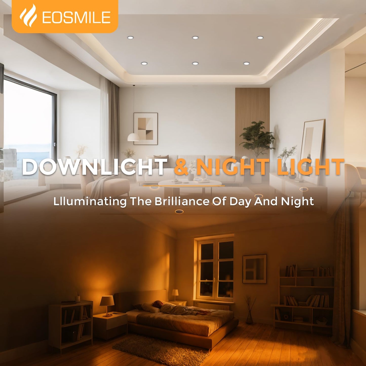 Eosmile 6 Pack Black Recessed Lighting With Night Light 6 Inch  2700K 3000K 3500K 4000K 5000K Selectable  Canless Wafer Light  12W  120V  1100Lm  Dimmable  Etl Fcc