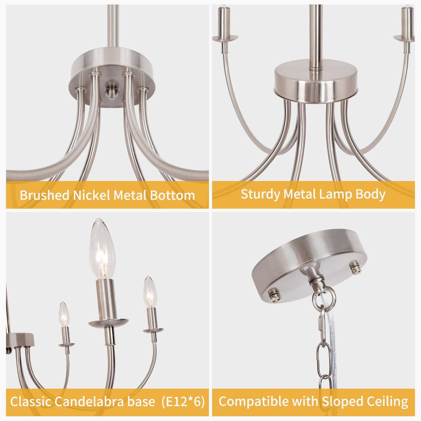 Puyveyor 6-Light Farmhouse Chandelier  Chandeliers For Dining Room Lighting Fixtures Hanging  Brushed Nickel Modern Candle Chandeliers For Living Room Foyer Kitchen Entryway