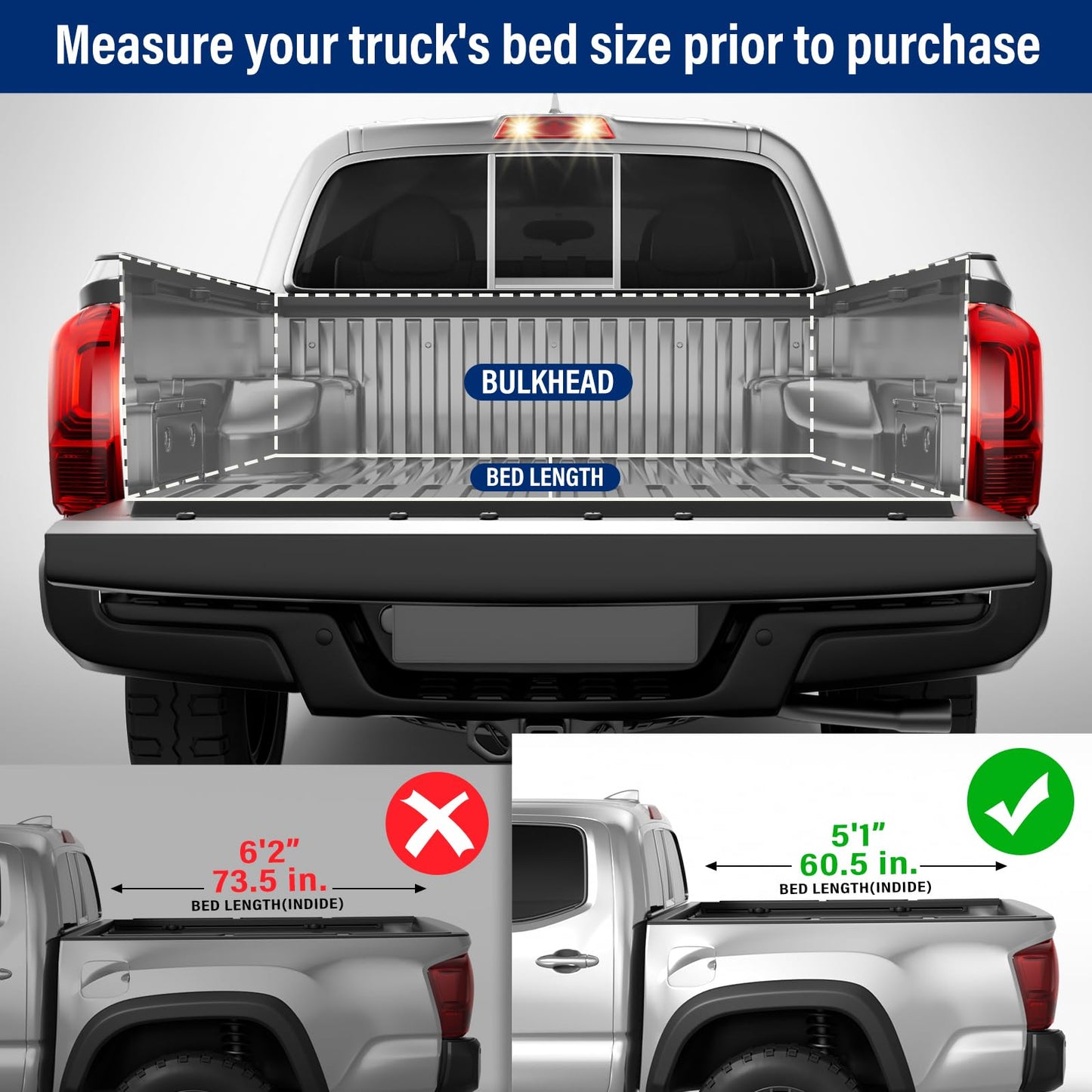 Tono King FRP Hard Tri-fold Tonneau Cover Fold Truck Bed Covers Compatible with 2016-2026 Toyota Tacoma 5ft Bed (60")