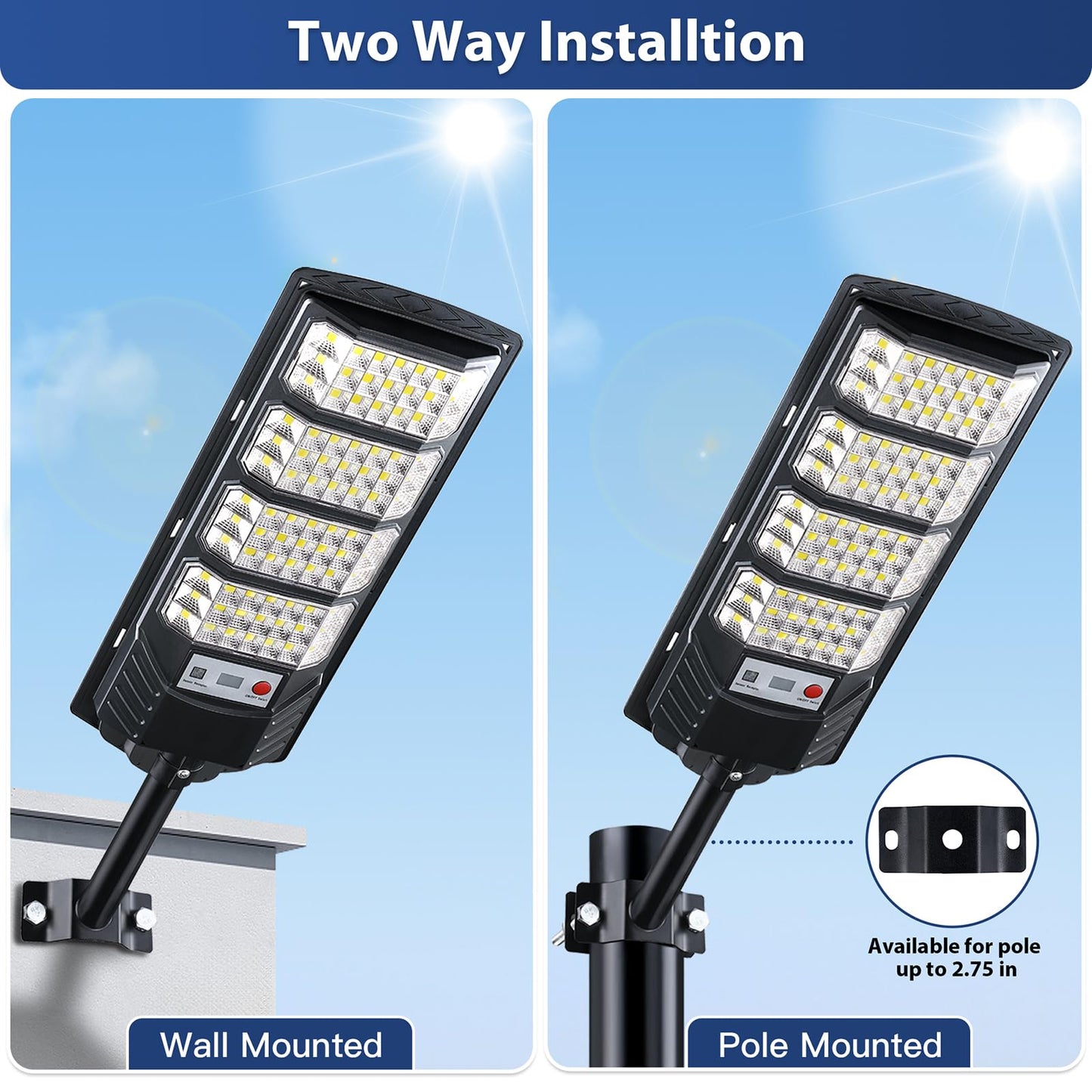 4 Pack Solar Street Lights Outdoor Waterproof  20000Lm 6500K Led Solar Motion Sensor Light Outdoor  Dusk To Dawn Flood Lights Remote Control  Commercial Area Parking Lot Light