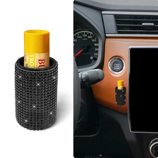1 Pack Upright Car Chapstick Holder, Bling Insulating Lip Balm Holder,Rhinestone Car Accessories for Women Interior,Suitable for Most Vehicles.(Black)