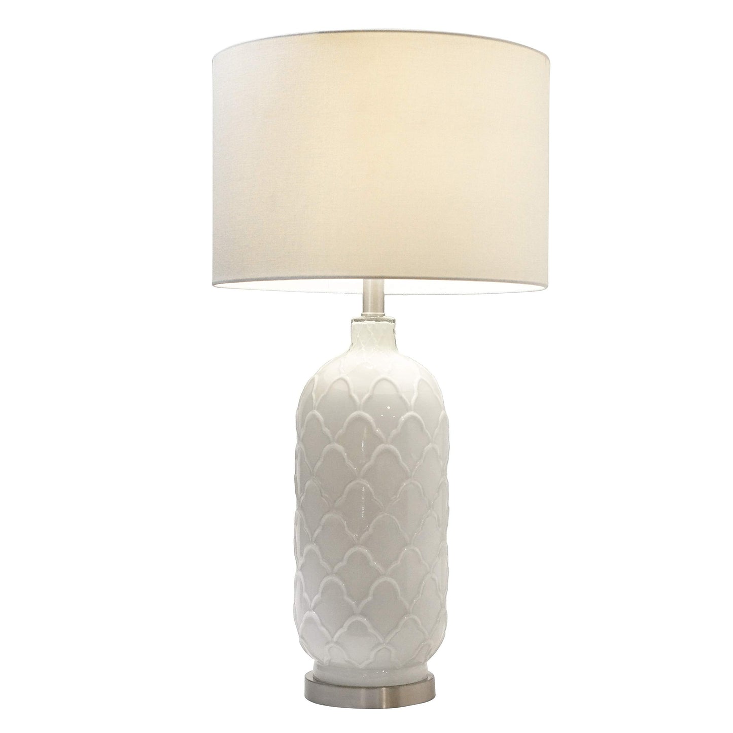 Elegant Designs Glass Table Lamp LT3322-WHT, White and Brushed Nickel Finish