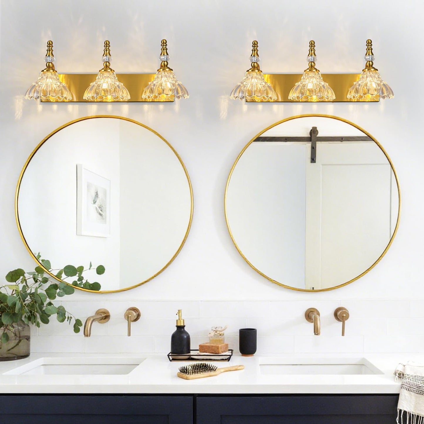 Lbsqj Vintage Bathroom Vanity Light  3-Light Gold Vanity Lighting Fixture With Flower Glass Shade  Bathroom Lighting Fixtures Over Mirror