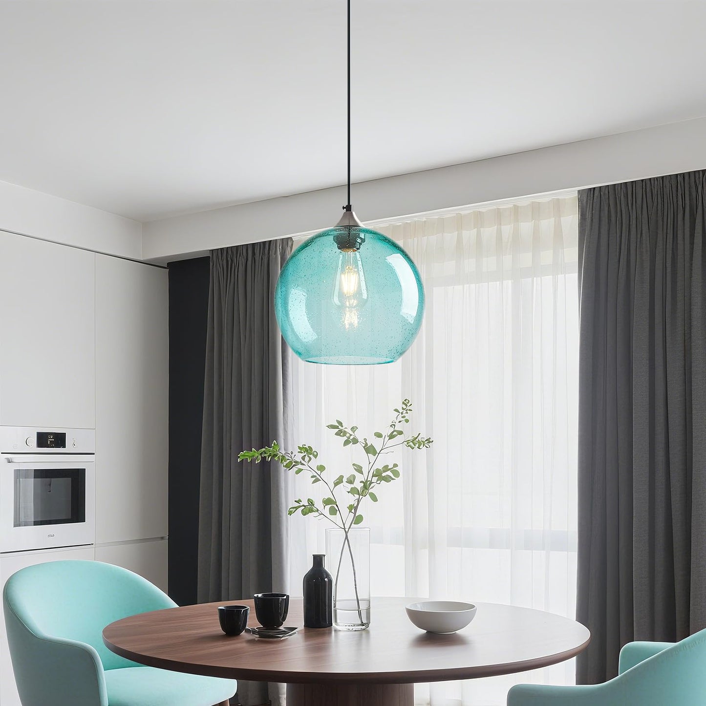 Lbsqj Light Blue Glass Pendant Lights Kitchen Island Globe Pendant Light Fixtures Modern Pendant Lighting For Bedroom Living Dining Room Light Fixture (9.84 In  3 Pack)