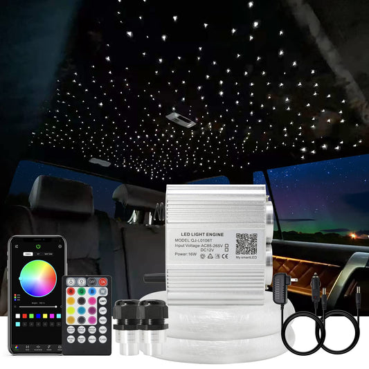 AKEPO Twinkle Fiber Optic Light Kit, 16W RGBW, 600 Strands, 9.8ft/3m Optical Fiber, Aluminum, Multicolor, Model QJ-L