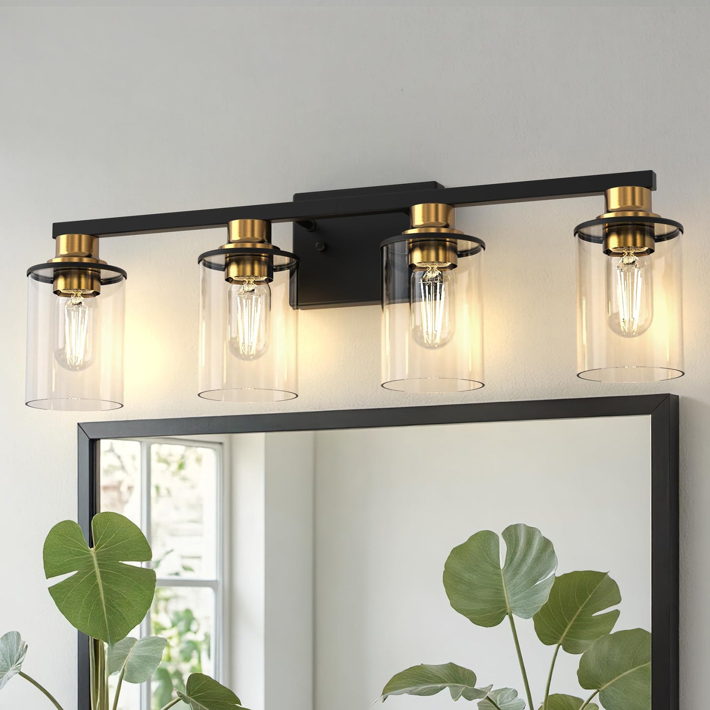 Doresshop Bathroom Light Fixtures  4-Light Black And Gold Bathroom Vanity Light Over Mirror With Clear Glass Shade  Vanity Lights For Hallway Living Room Bedroom