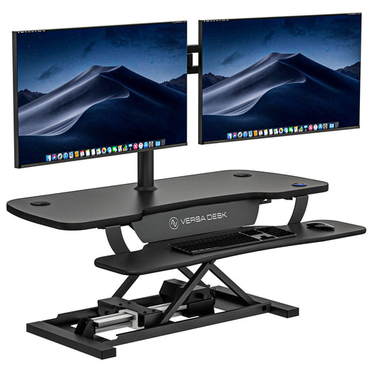 VERSADESK® PowerPro™ 40” x 24” Standing Desk Converter | 40 inch Electric Height Adjustable Sit to Stand Desk Riser w/ Keyboard Tray & USB Hub - Ergonomic Workstation for Home & Office, Black