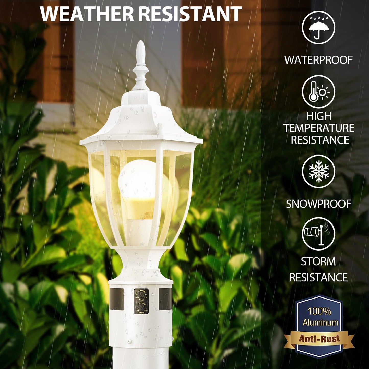 Lamomo Motion Sensor Outdoor Post Lights  Dusk To Dawn Lamp Post Light Fixture  Waterproof Aluminum Lamp Posts Outdoor Lighting Pole Lantern For Yard Patio Pathway Garden  White