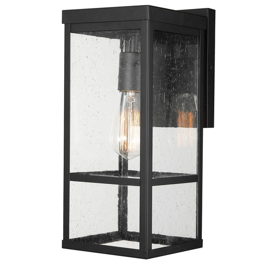 Globe Electric 44802 1-Light Outdoor Wall Sconce, Metal, Matte Black, Seeded Glass Shade