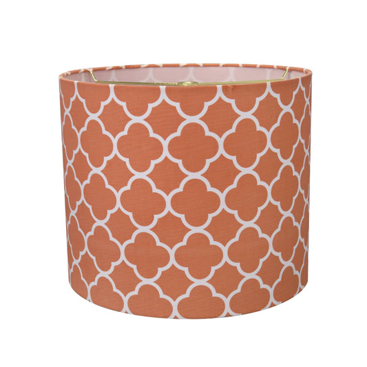 Aspen Creative Drum Lamp Shade, Orange Printed Fabric, 12in Wide, Model 31096