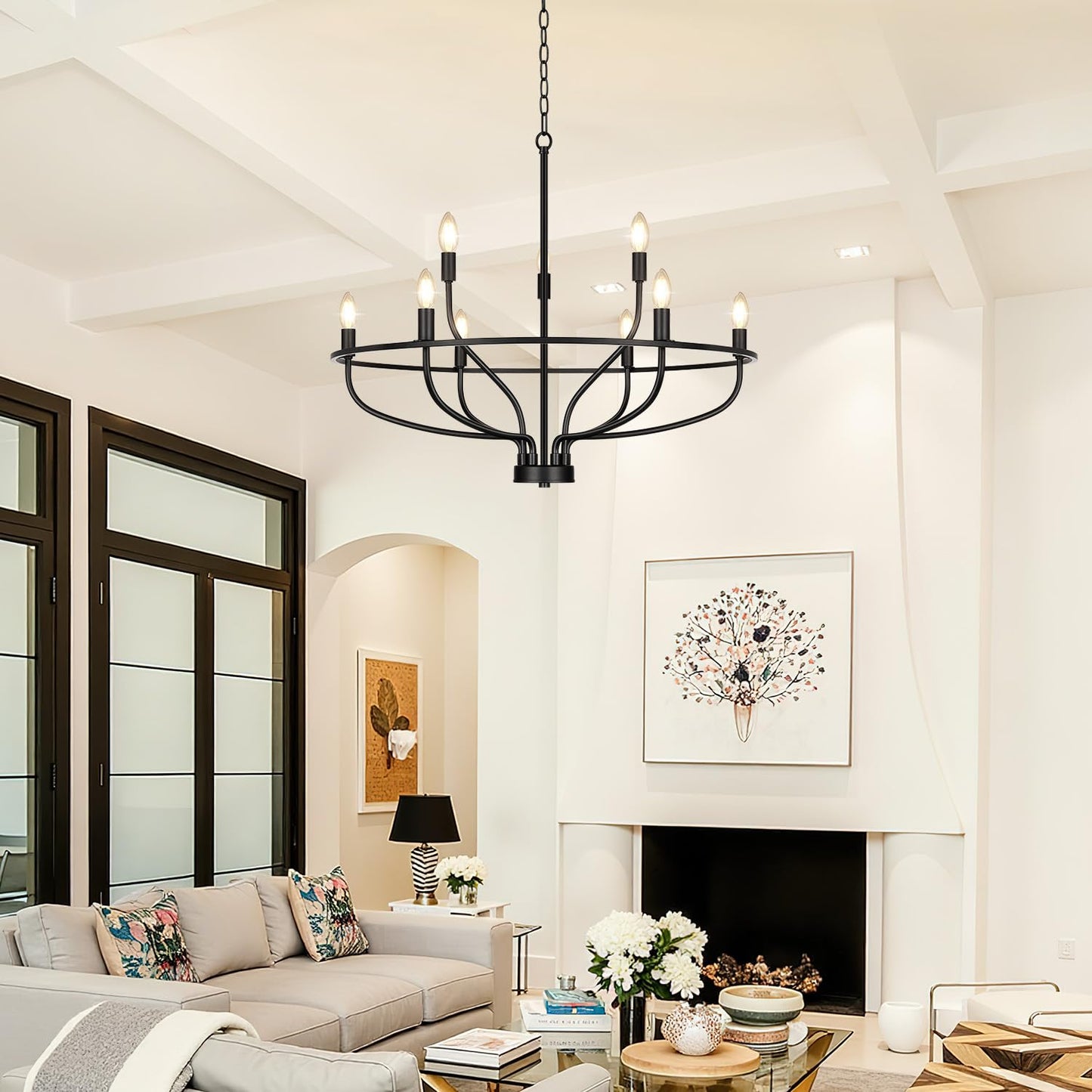 30 Black Chandelier  9-Light Modern Farmhouse Chandelier For Dining Room Lighting Fixtures Hanging  Candle Chandelier Light For Living Room  Kitchen Island  Bedroom  E12(Bulbs Not Included)
