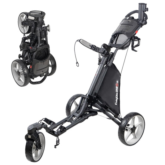 Caddytek CaddyLite One Swivel V8 Golf Push Cart - 3 Wheel Lightweight Folding Trolley with 360° Swivel Front Wheel, Cooler Basket, Umbrella and Drink Holder, Adjustable Handle