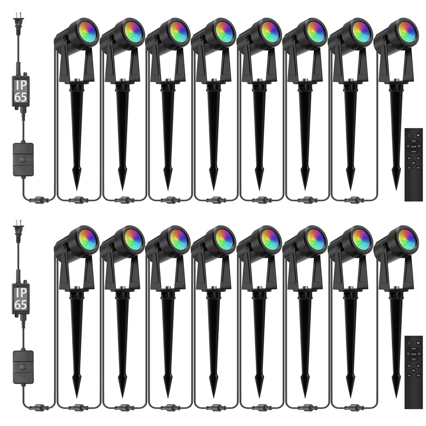 Sunthin Outdoor Landscape Lighting With Remote  Rgbw Color Changing Spot Uplights  16 Pack (8 Pack*2)