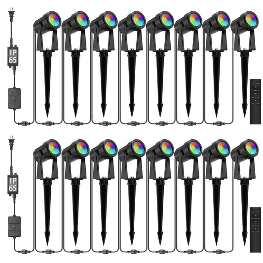 Sunthin Outdoor Landscape Lighting With Remote  Rgbw Color Changing Spot Uplights  16 Pack (8 Pack*2)
