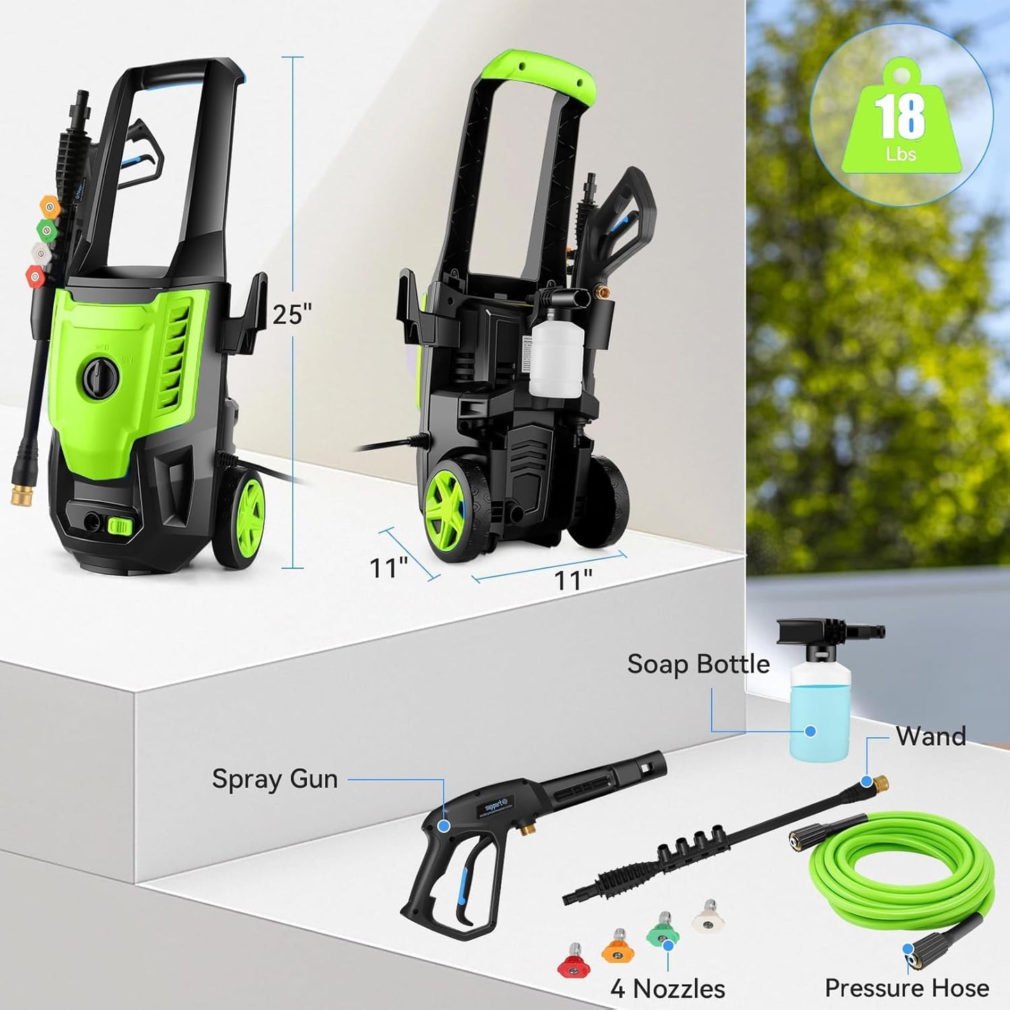 Commowner 5000PSI Electric Pressure Washer, 2025 4.0 GPM High Power Washer Machine, with Adjustable Nozzle and Soap Bottle for Cars/Fences/Driveways/Home/Patios (Green)