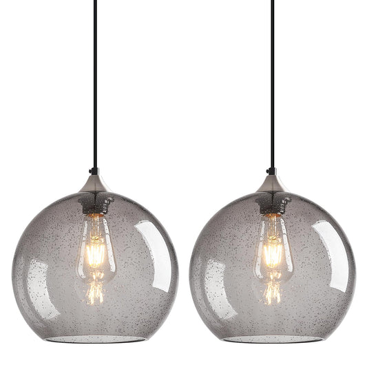 Lbsqj Light Grey Glass Pendant Lights Kitchen Island Globe Pendant Light Fixtures Modern Pendant Lighting For Bedroom Living Dining Room Light Fixture (9.84 In  2 Pack)