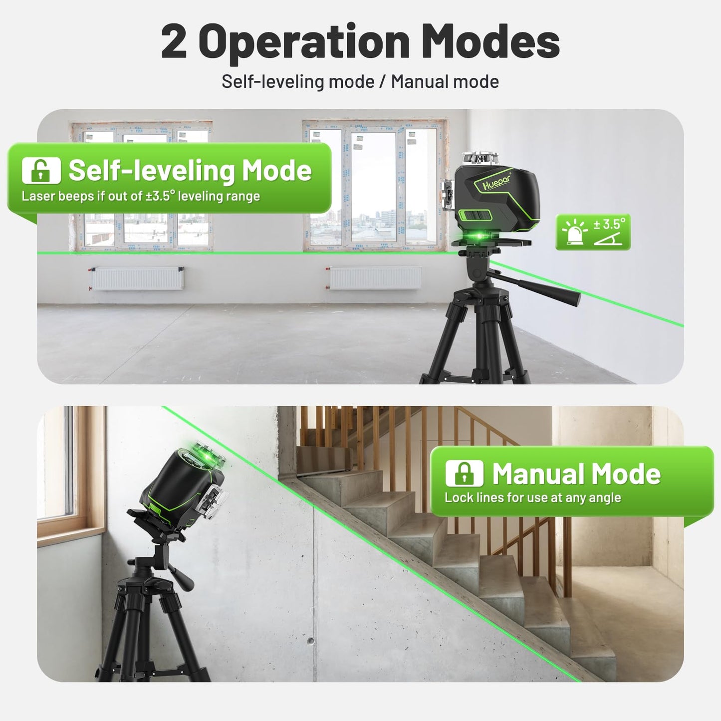 Huepar 16 Lines Self Leveling Laser Level 4x360° Cross Line Laser with Receiver -LCD Screen, 4D Bluetooth Green Beam Tiling Floor Laser Tool, 360° Horizontal/Vertical Laser Kit -Remote Control S04-5RG