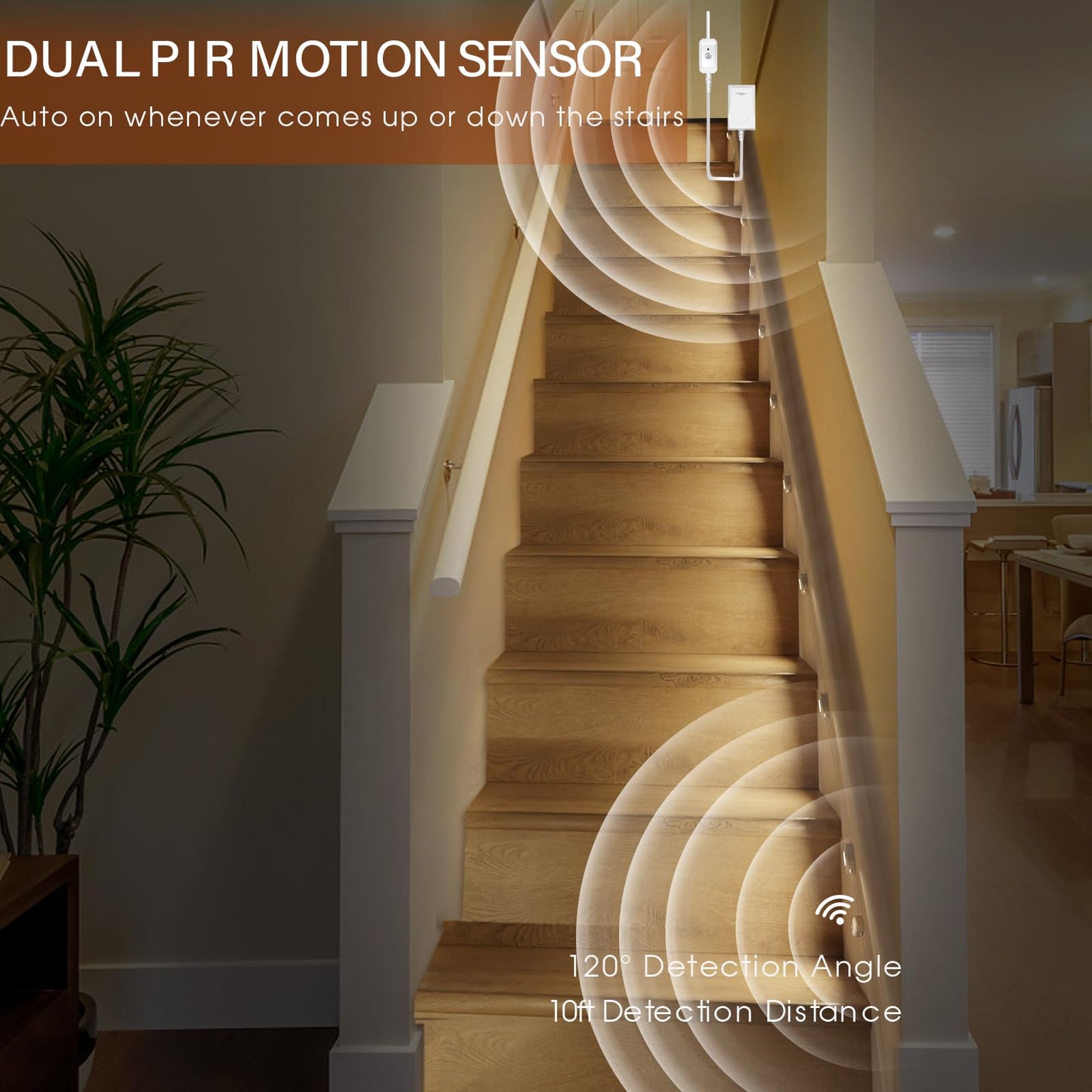 Ameistor Upgraded Smart Stair Lights Motion Sensor Indoor  Plug-In Stairway Lights Indoor Hallway Baseboard Lighting With Cascading Effect  Dimmable  3000K-6000K (16 Stairs)