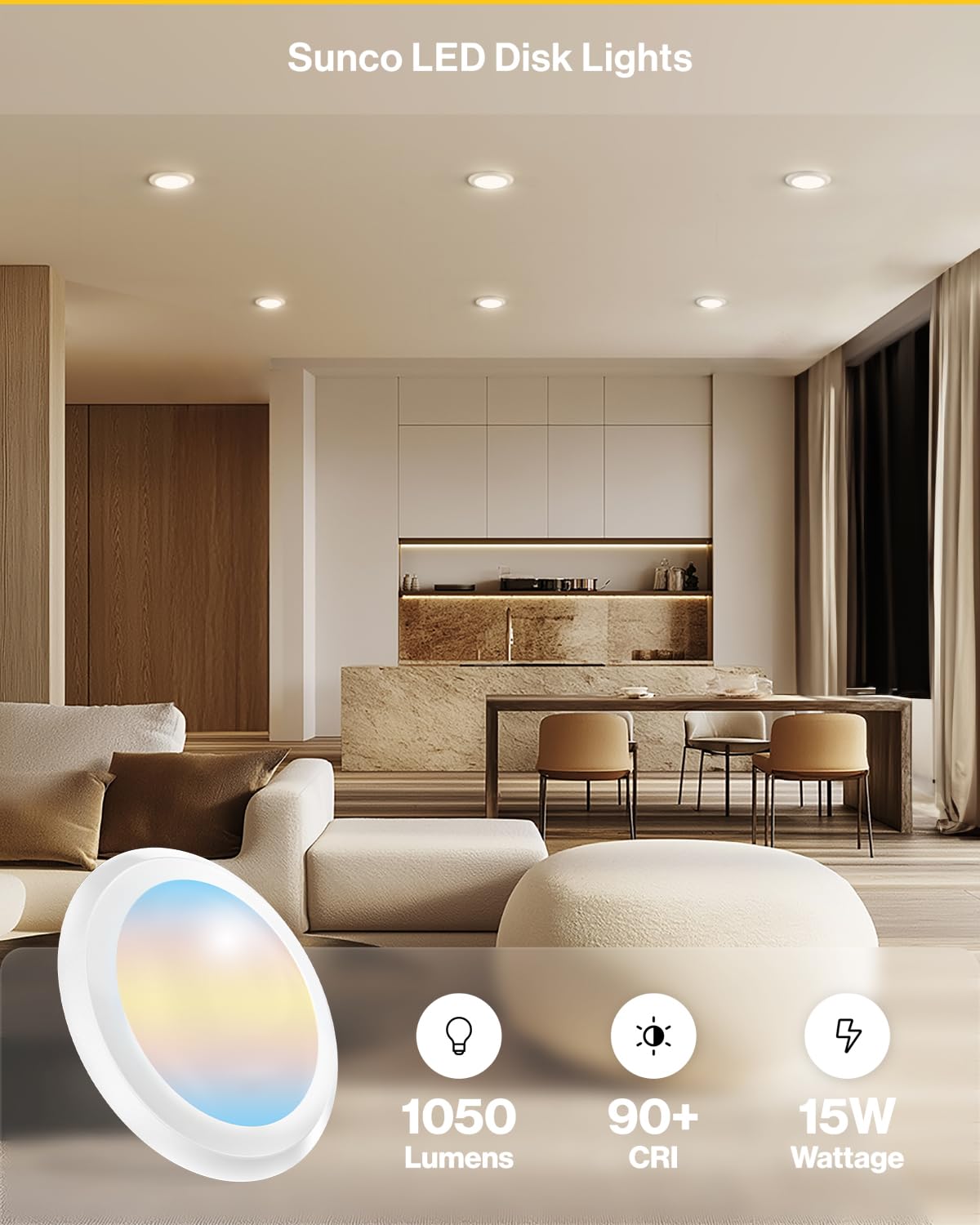 Sunco LED Disk Lights 5/6” Dimmable Flush Mount 100W Equivalent 15W, 1050LM, 96 Pack, Selectable Color Temperature