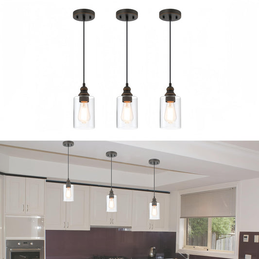 WISBEAM Pendant Lighting Fixture, Metal, Bronze, E26 Base, Max 60W, ETL Rated, 3-Pack, Model WS-PDL004