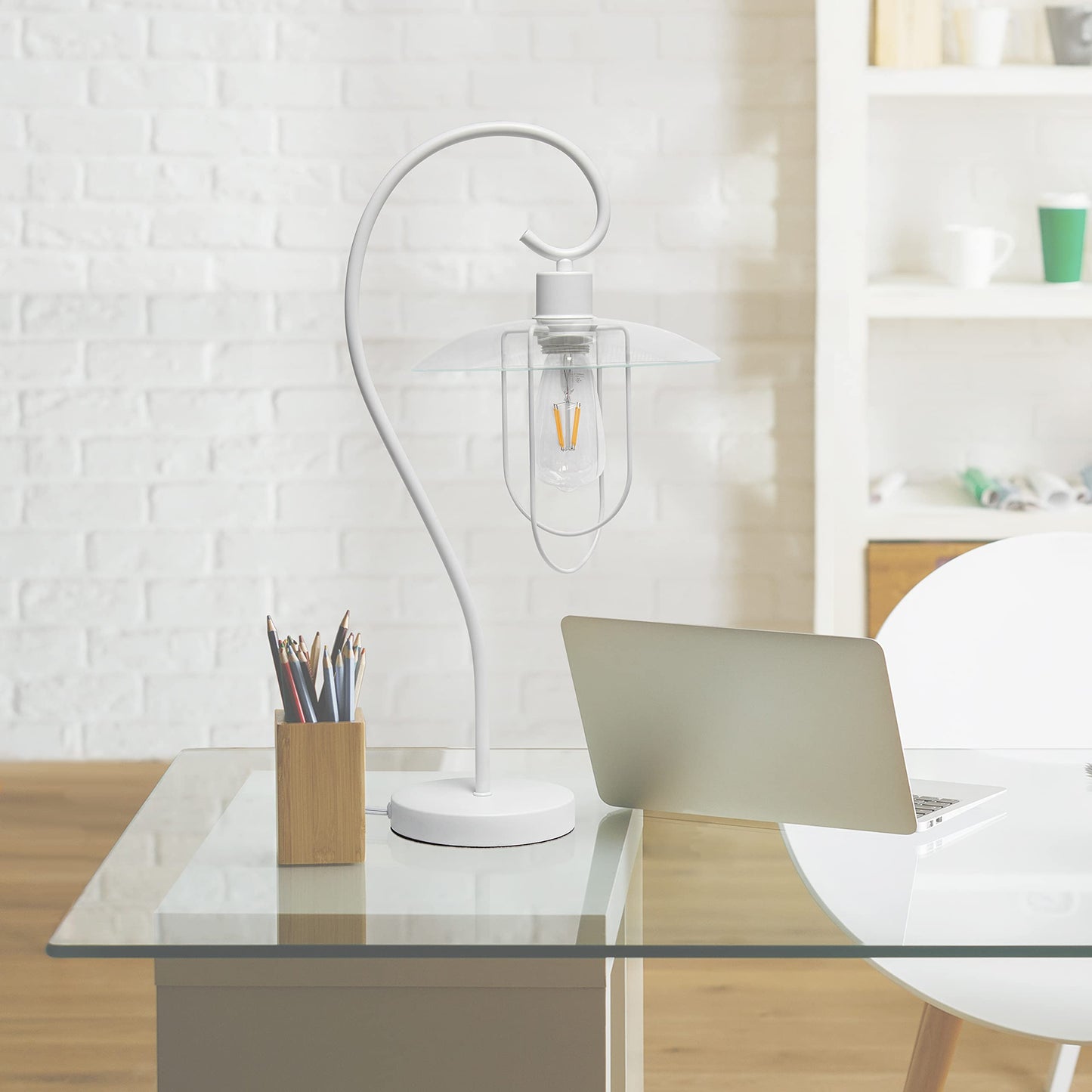 LALIA HOME Modern Metal Scroll Table Lamp, Iron, 11.5 x 9.75 x 22.2 inches, White, Model LHT-4000 Family