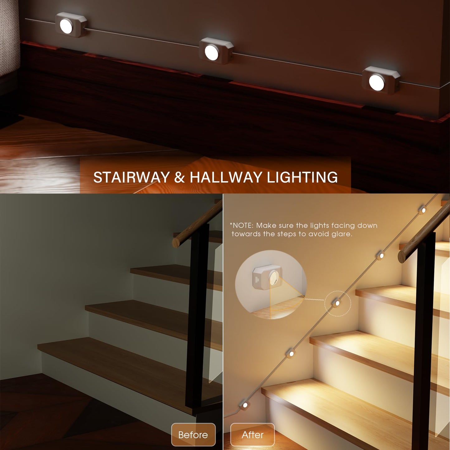 Ameistor Upgraded Smart Stair Lights Motion Sensor Indoor  Plug-In Stairway Lights Indoor Hallway Baseboard Lighting With Cascading Effect  Dimmable  3000K-6000K (16 Stairs)