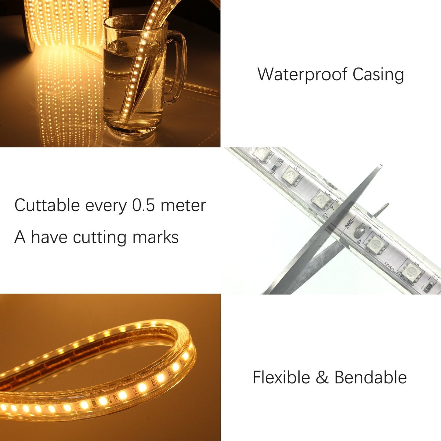 KERTME 5050 RGB LED Strip Lights, 40m Waterproof Dimmable Multi-Color Rope Light with Remote