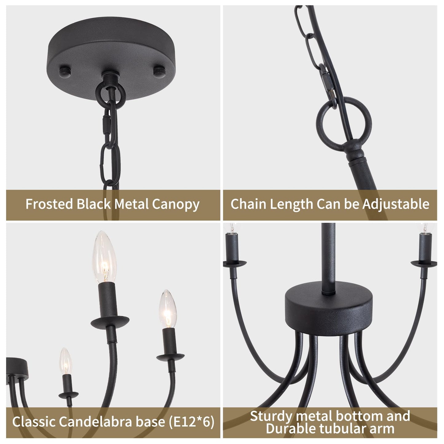 Rviezza Black Chandelier  6-Light Farmhouse Chandelier For Dining Room Lighting Fixtures Hanging  Rustic Candle Modern Chandeliers For Living Room Bedroom Foyer Kitchen(Frosted Black)