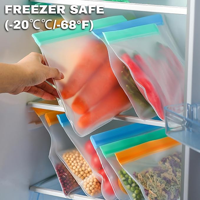 10 Pack Reusable Sandwich Bags, Dishwasher Safe Freezer Bags, BPA Free & Leakproof Reusable Lunch Bag for Salad Fruit Travel and Marinate Meats, Cereal, Lunch, Veggies(Blue Sandwich)