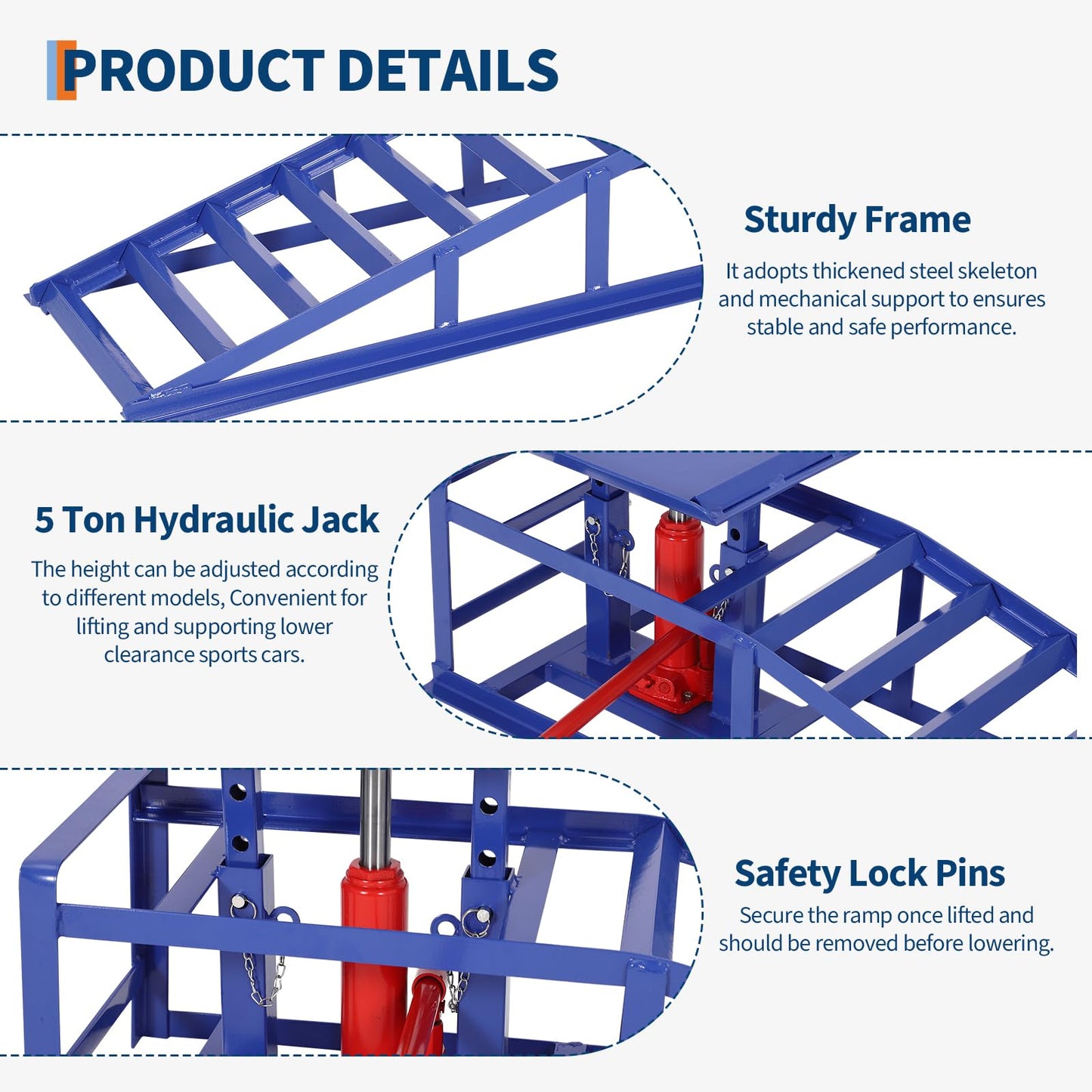 Hydraulic Car Ramps 2 Pack, 11000 LBS/5T Heavy Duty Steel Auto Service Ramps, 9.4"-13.34" High Lift for Truck, Vehicle, SUV, Garage, Oil Changes, Repair & Maintenance