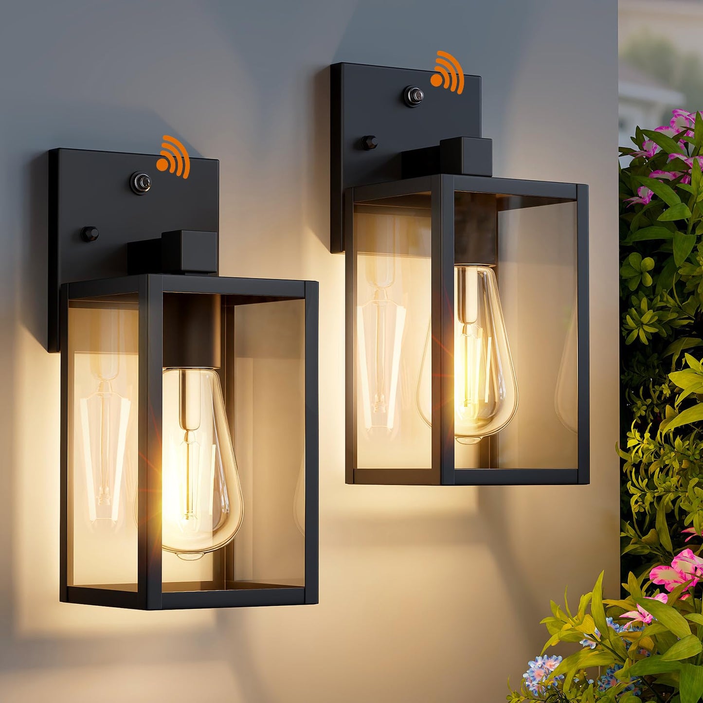 2 Pack Dusk To Dawn Exterior Lighting Fixtures Wall Mount  Sensor Outside Front Porch Lights For House  Outdoor Lantern Lamp  Waterproof Wall Sconce Lights  Black Coach Light For Garage Entryway