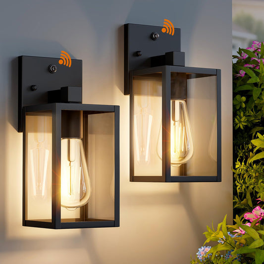 2 Pack Dusk To Dawn Exterior Lighting Fixtures Wall Mount  Sensor Outside Front Porch Lights For House  Outdoor Lantern Lamp  Waterproof Wall Sconce Lights  Black Coach Light For Garage Entryway