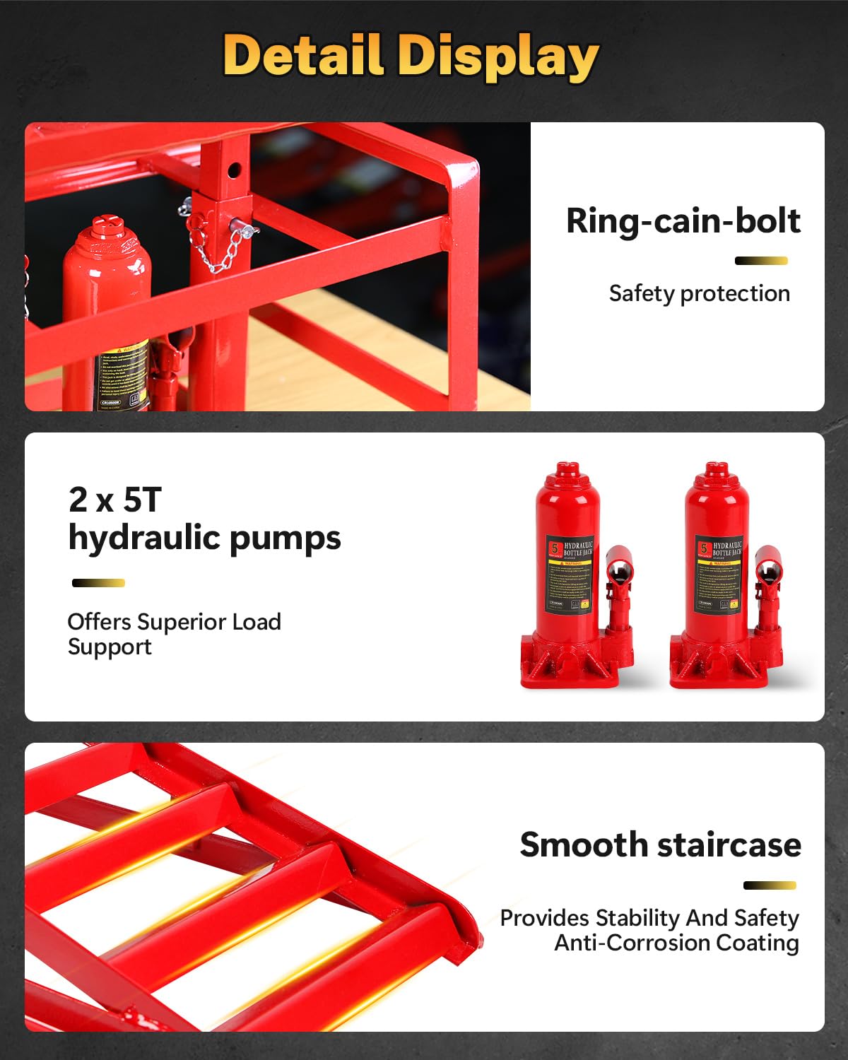 Hydraulic Car Ramps 5T Capacity - Adjustable 9.3-14 Inch Height