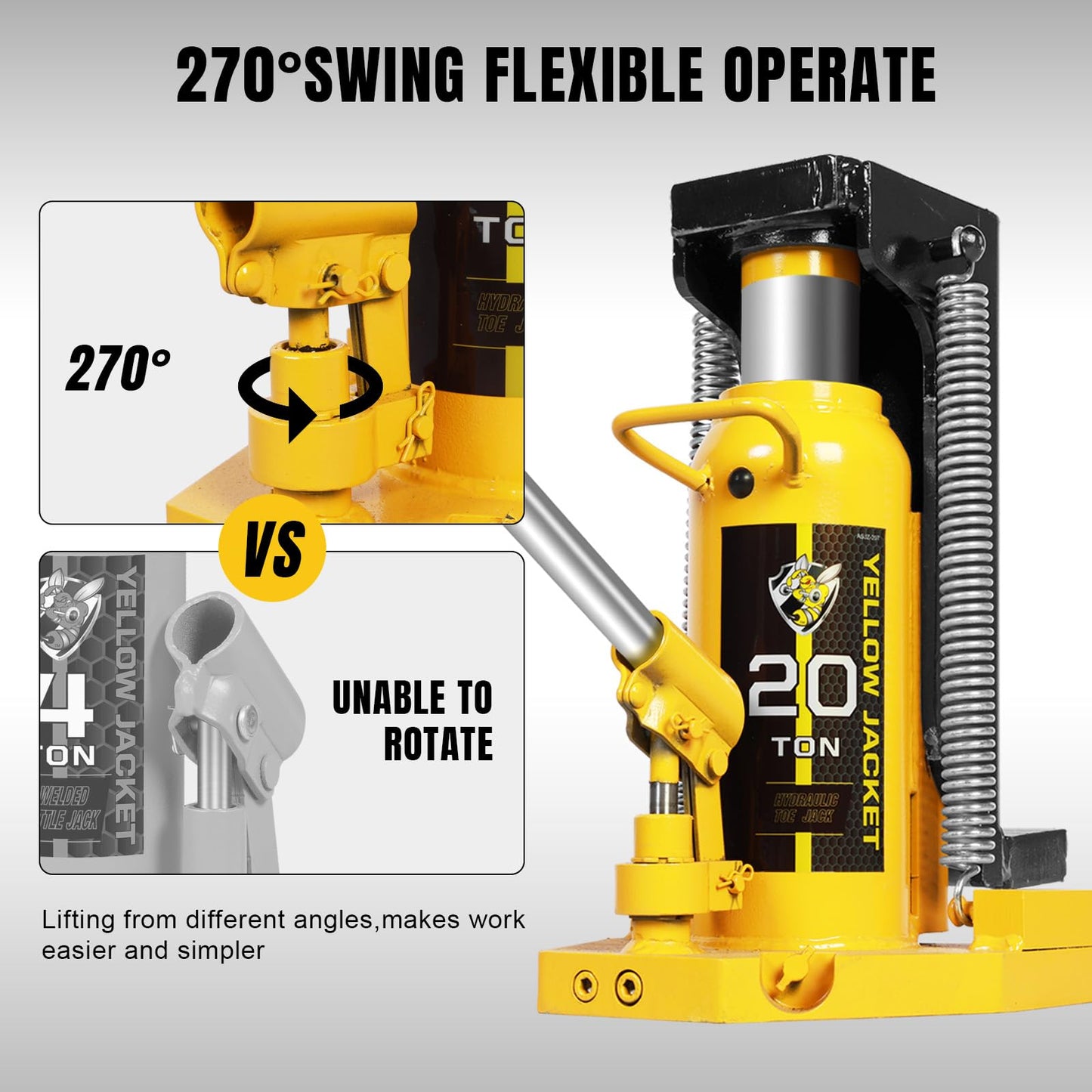 YELLOW JACKET Toe Jack 10 Ton Toe/ 20 Ton Top Capacity Hydraulic Machine Jack Lift,Air Hydraulic Claw Jack for Car Repair,Machinery,Industry Equipment