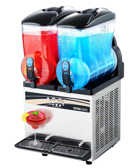 VEVOR Commercial Slushy Machine, 15Lx2 Double Tank Margarita Machine, 120 Cups Stainless Steel Margarita Smoothie Frozen Drink Machine, Slushie Machine for Party Restaurants Cafe Bars