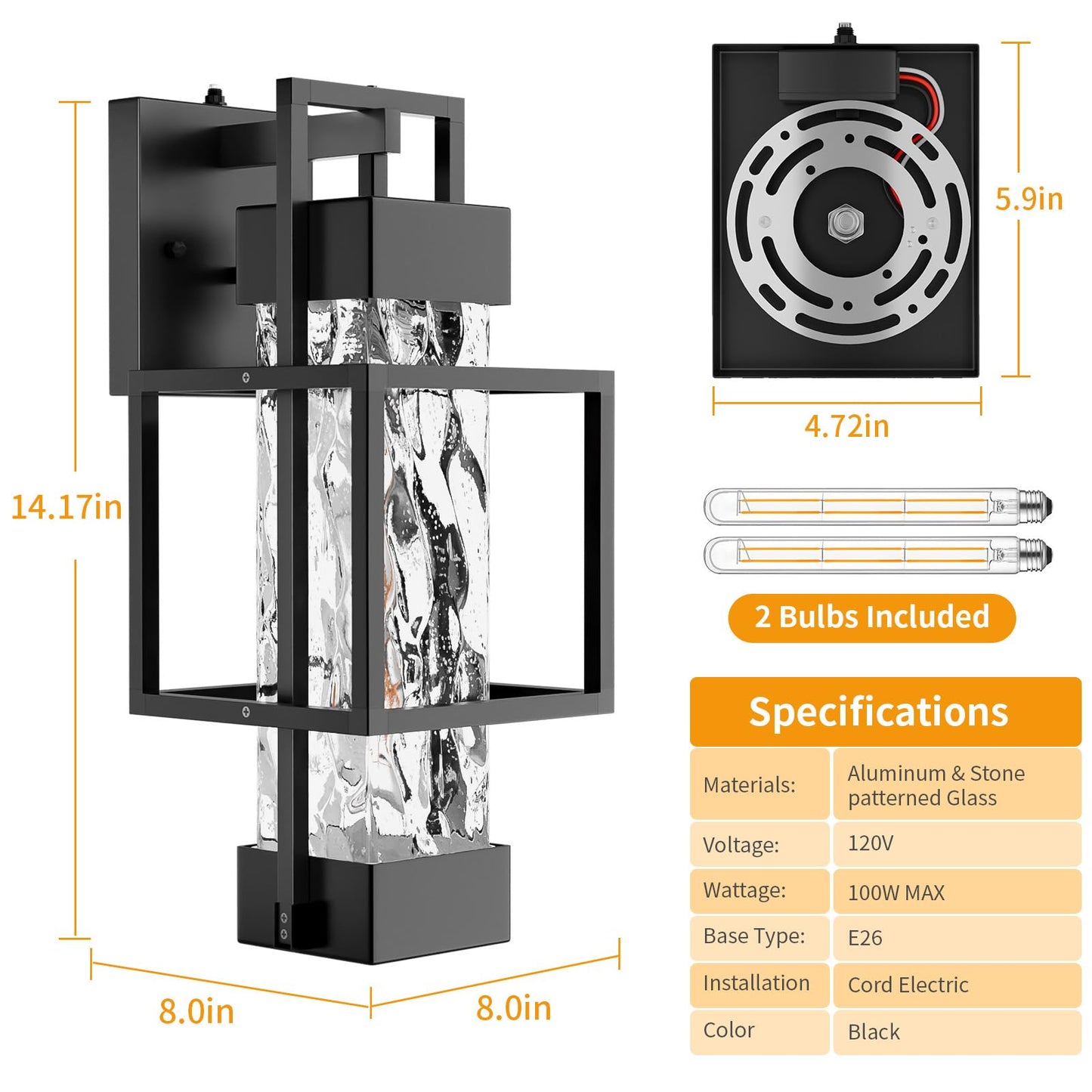 Hotsonic 2 Pack Dusk To Dawn Outdoor Porch Light Fixtures Wall Mount  14 Dimmable Exterior Lighting For Outside  Waterproof Wall Lantern Lamps  Black Sconce Coach Lights For House  Garage
