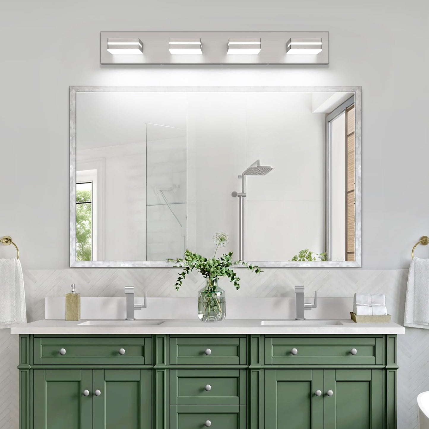 Sinerise Led Modern Bathroom Vanity Light Fixtures (4-Light  30-Inch  Dimmable)  Brushed Nickel Modern Acrylic Bathroom Wall Lighting Fixtures Over Mirror (Cool White 6000K)