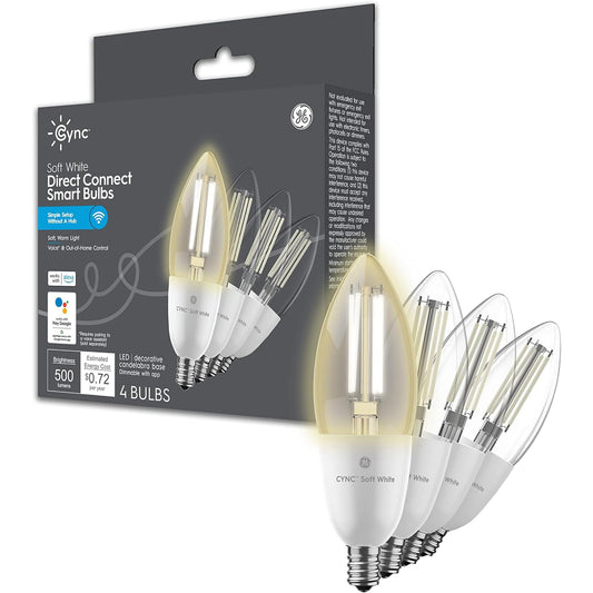 GE Lighting Smart LED Light Bulbs, Soft White, Bluetooth & Wi-Fi, 4 Count, Small Base, Model CLEDBC6LDGF-4T