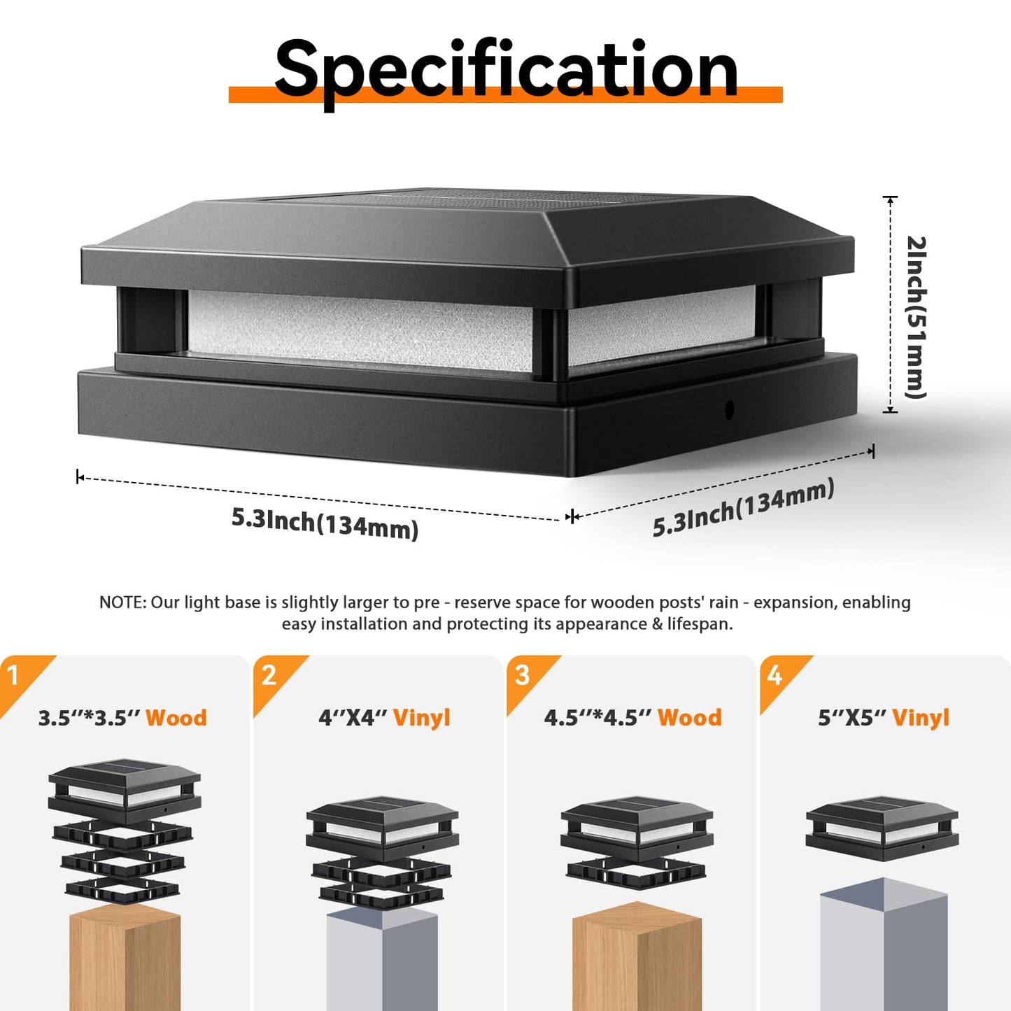 Solar Light Outdoor 4 Packs  Waterproof Solar Powered Post Cap Light For 4X4 4.5X4.5 5X5 Vinyl/Wooden Post With Warm/Cool Lighting  Black 16Leds Deck Cap Lights For Outside  Garden  Patio  Porch