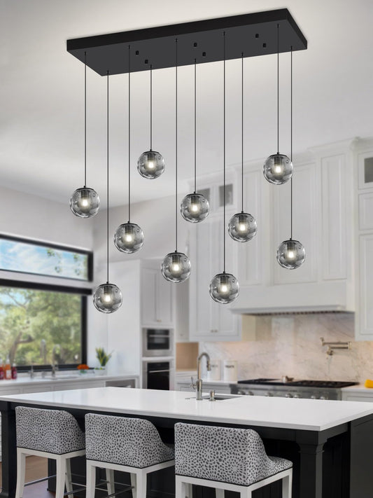 Ykolupty Rectangular Chandelier Smoke Gray Chandelier For Dining Room Large Chandeliers For High Ceiling 10-Lights Entryway Modern Lighting Fixture Globe Pendant Light For Living Room Foyer Hallway