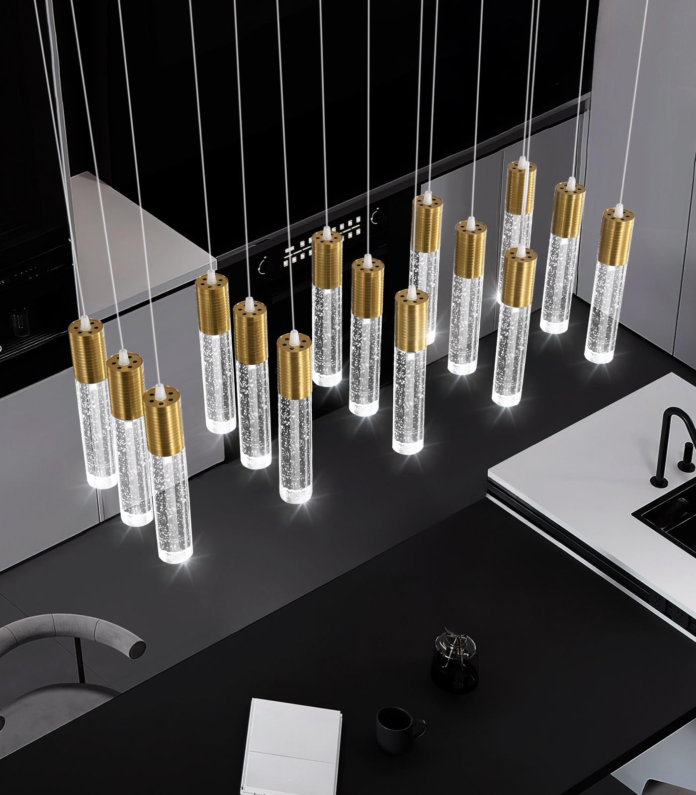 15-Lights Modern Led Pendant Lighting Fixture For Kitchen Island Crystal Chandelier Light Fixtures For Dining Room Living Room Gold