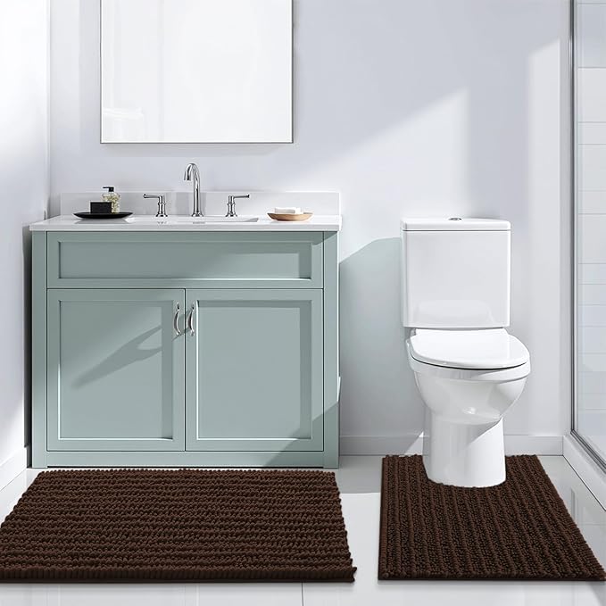 Arotive Luxury Chenille Bathroom Rug Mat, Extra Soft Thick Absorbent Shaggy Bath Rugs, Non-Slip Machine Wash Dry, Plush Bath Mats for Bathroom, Shower and Tub, 36x24, Brown