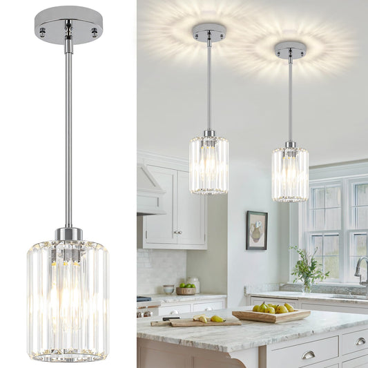 Zsmihdoh Chrome Pendant Lights 2 Pack Crystal Pendant Lighting For Kitchen Island  Modern Mini Kitchen Chandeliers Hanging Pendant Lights For Bedroom Dining Room Hallway