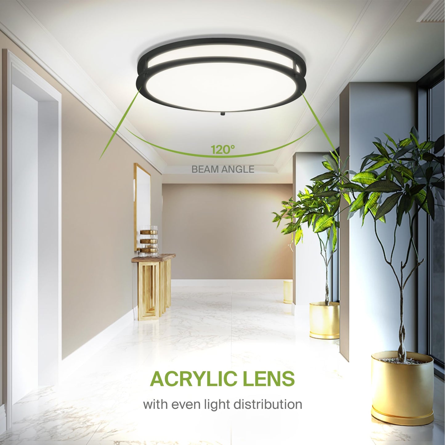 Asd Led 16 Inch Round Flush Mount Light Fixture | 24W 1900Lm 3000K-5000K 120V | 3Cct  Dimmable  Energy Star  Etl Listed | Close To Ceiling Double Ring Lamp  Low Profile Lighting | Black