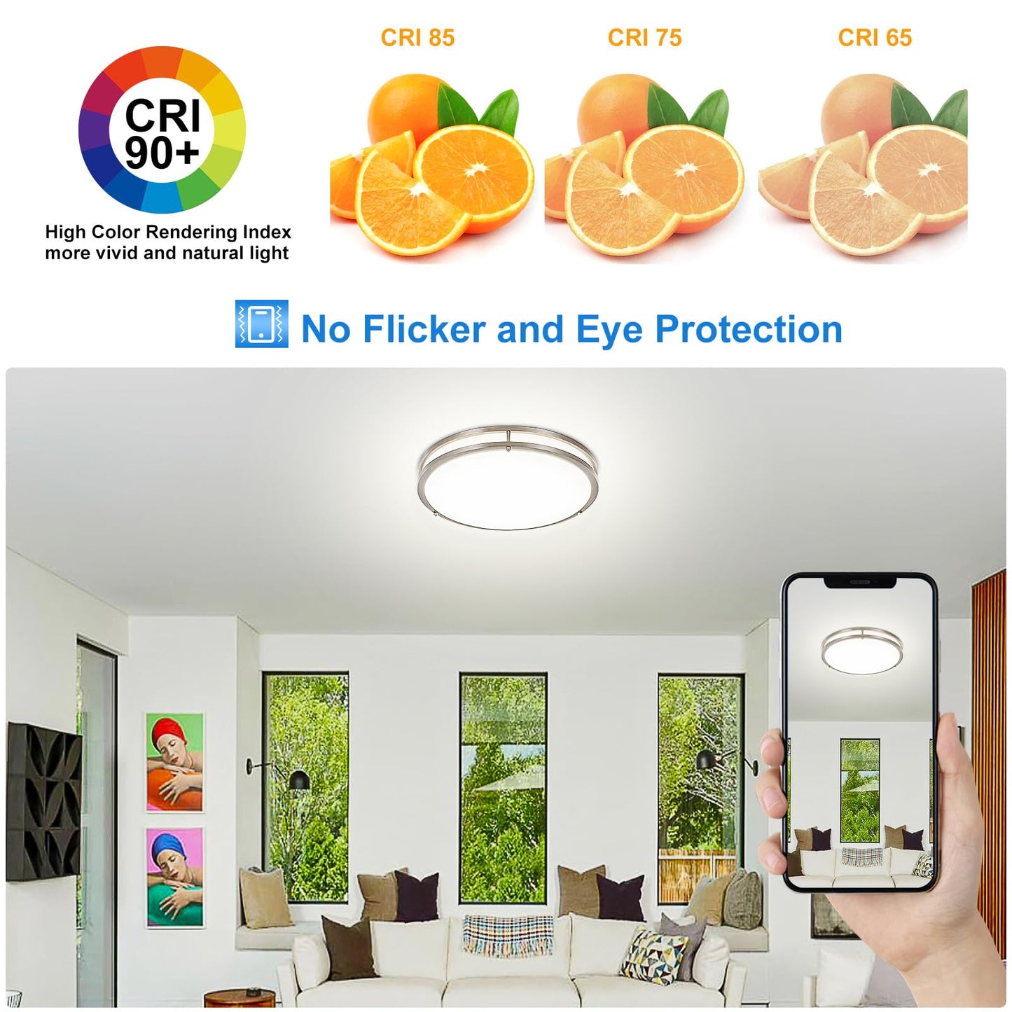 Dllt Flush Mount Led Ceiling Light: 16 Inch 5Cct (3000K-6000K) & Dimmable Ceiling Light Fixtures For Bedroom Hallway - 36W Modern Brushed Nickel Super Bright Kitchen Lighting Fixtures Ceiling