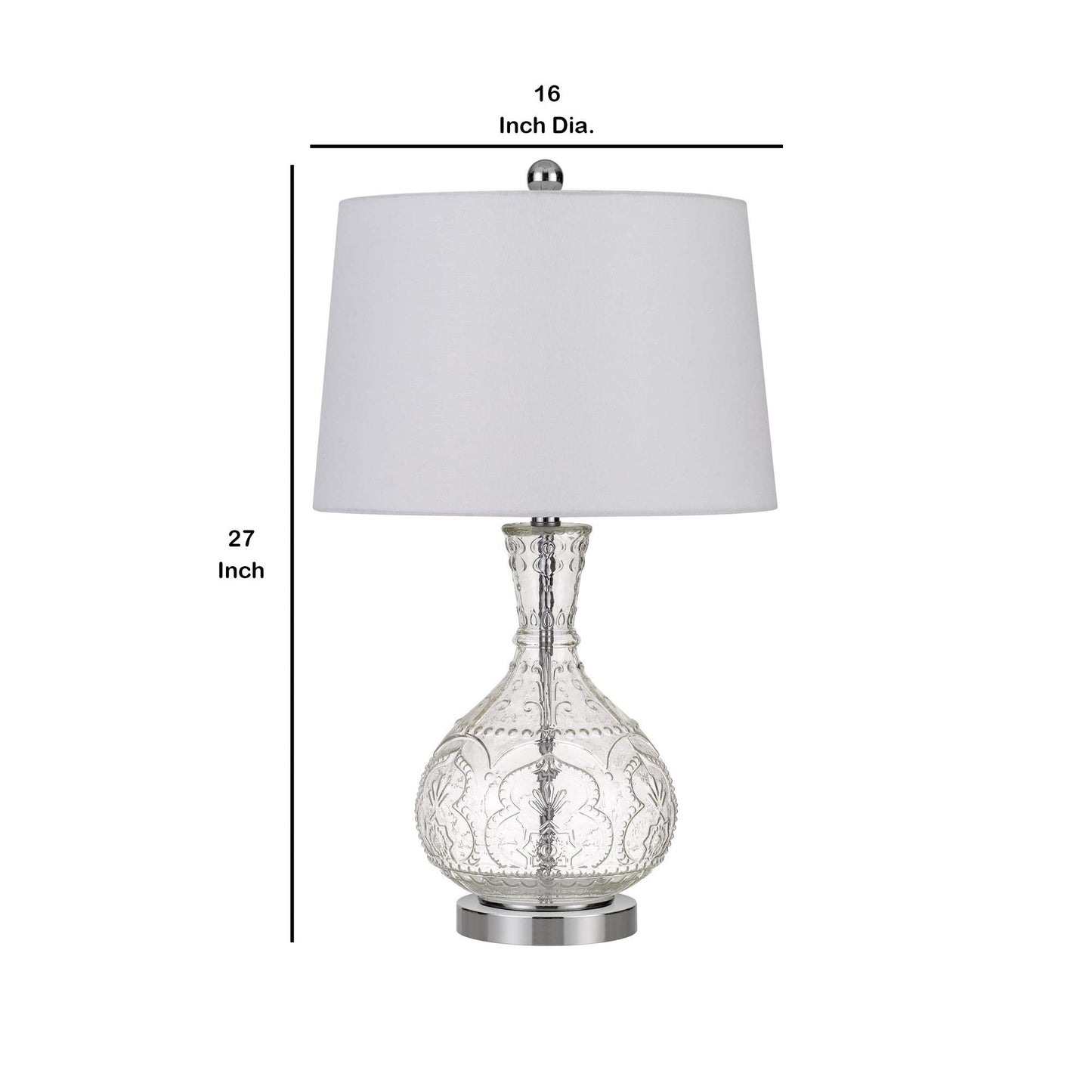 Benzara BM233332 Table Lamp, 150 Watt, Textured Glass Base, White and Clear