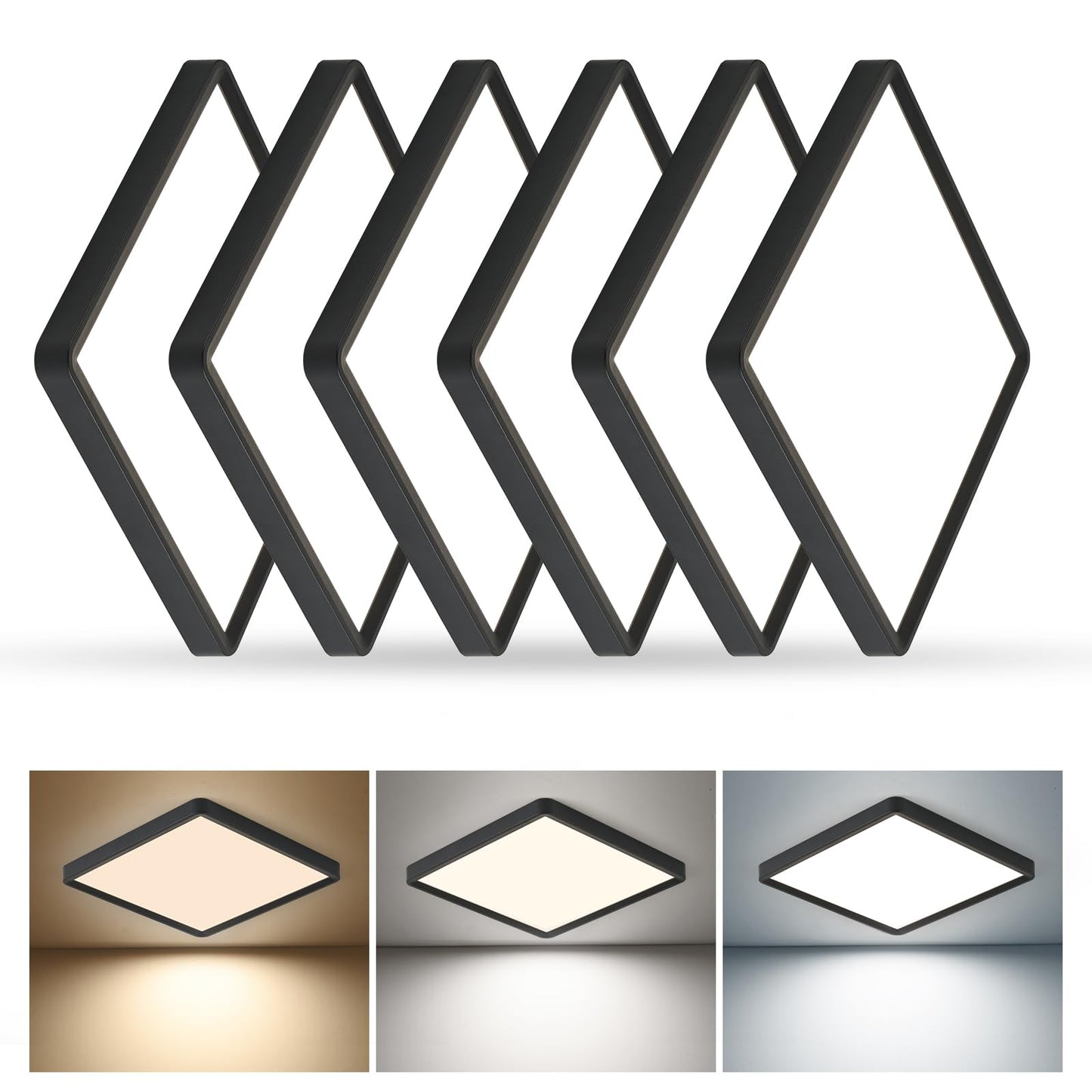 Tlz Tlz Lighting 12 Inch 6Pk Square Led Flush Mount Ceiling Light  30W  3000Lm 3000K/4000K/6000K Cct Selectable  Square Led Flat Panel Ceiling Light Fixture For Bedroom Kitchen Living Room (Black)